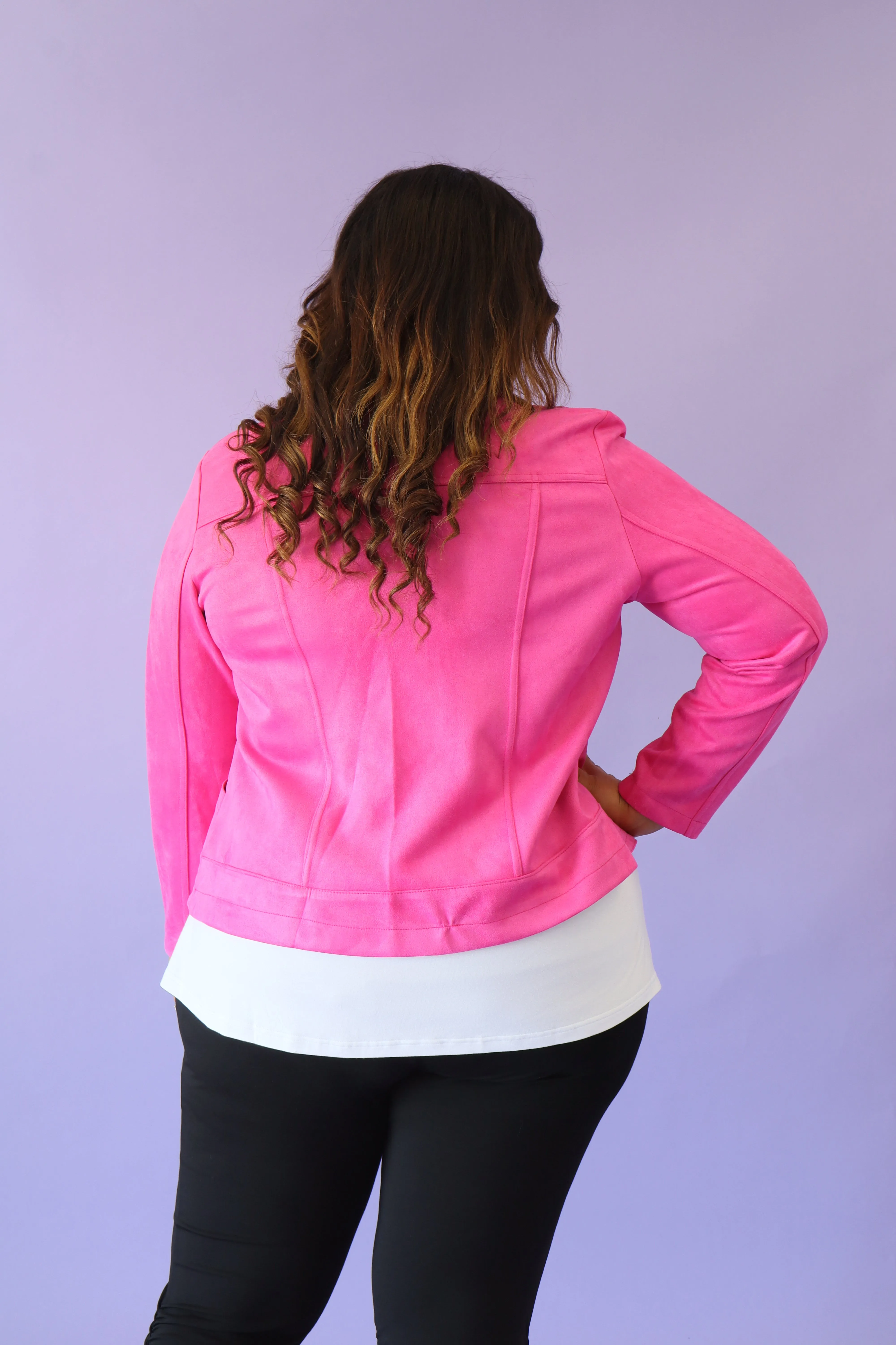 Amber Suede Biker Jacket in Pink