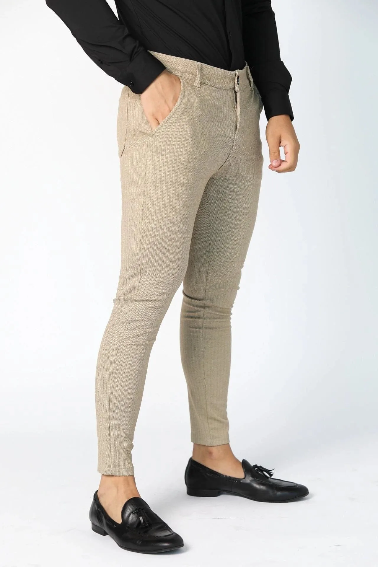 Beige Pin Stripe Dress Pants