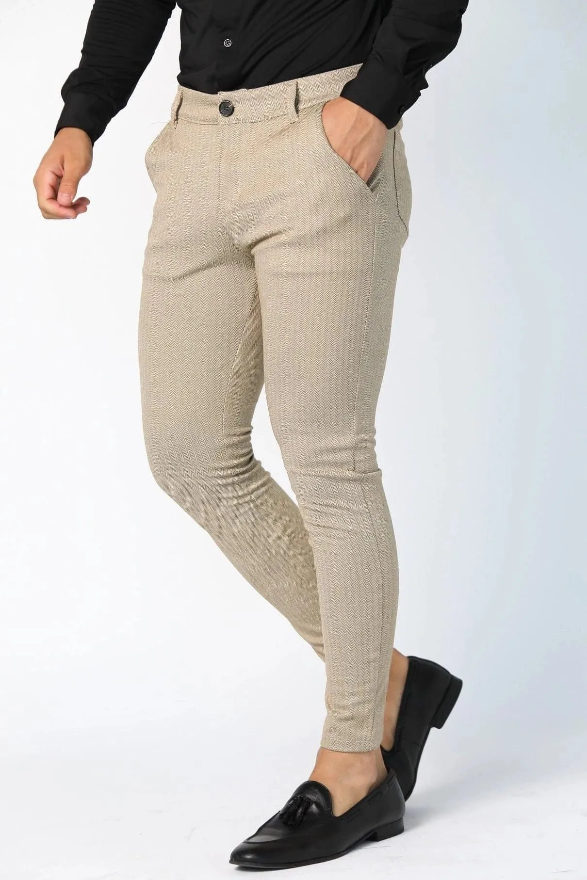 Beige Pin Stripe Dress Pants