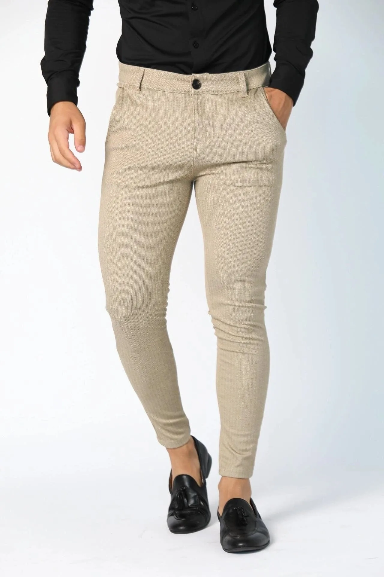 Beige Pin Stripe Dress Pants