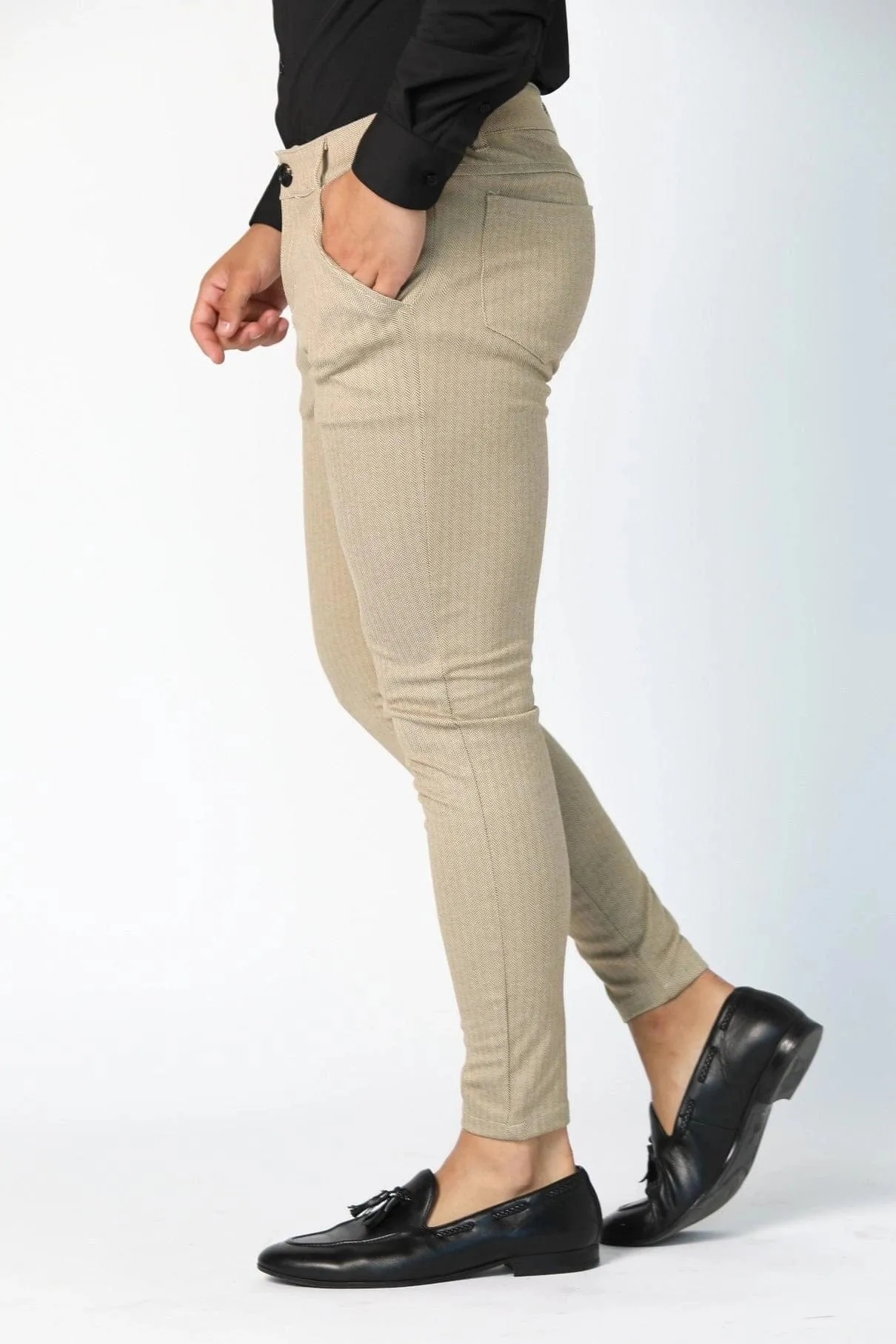 Beige Pin Stripe Dress Pants