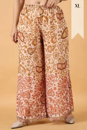 Beige Printed Georgette Palazzo