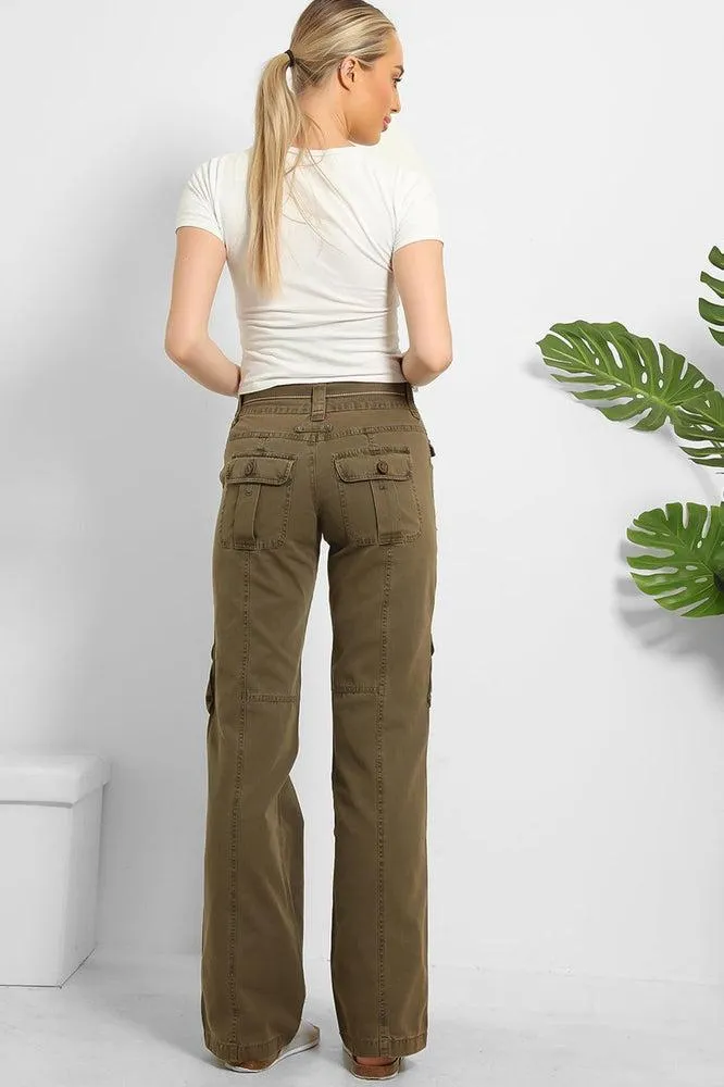 Belted Waistband Utility Pockets Cargo Trousers