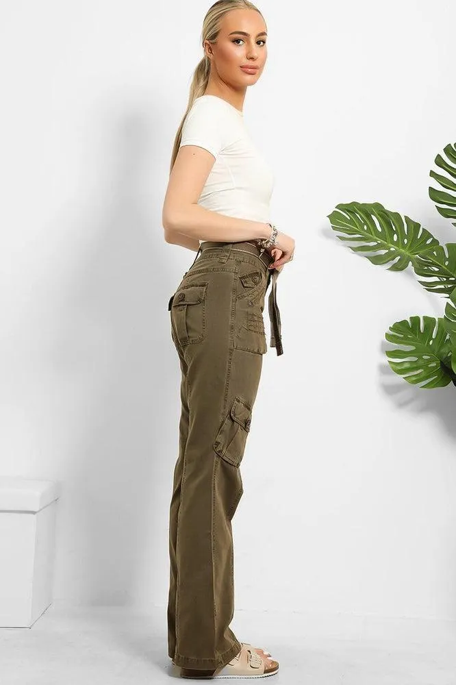 Belted Waistband Utility Pockets Cargo Trousers