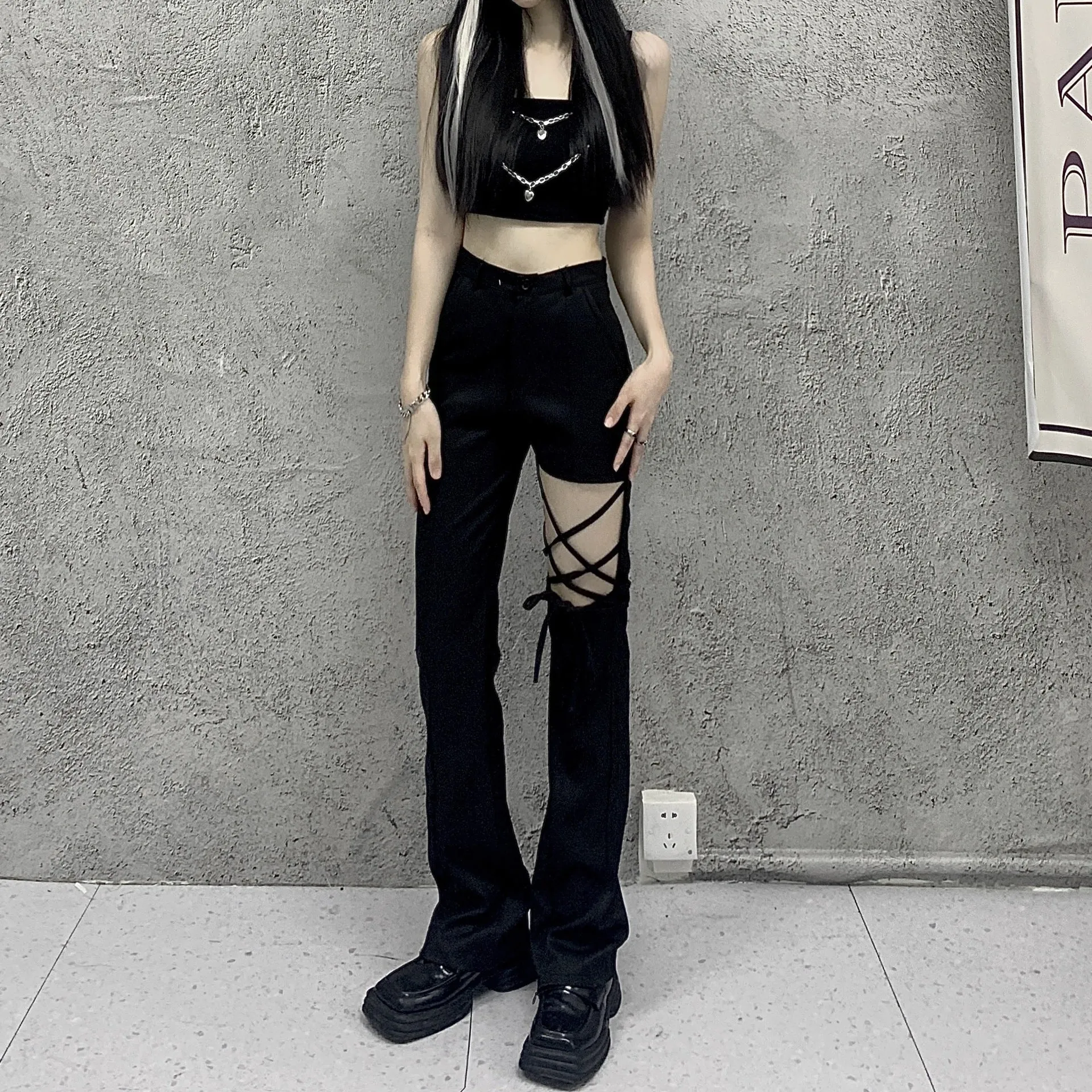 Black Hollow String Pants