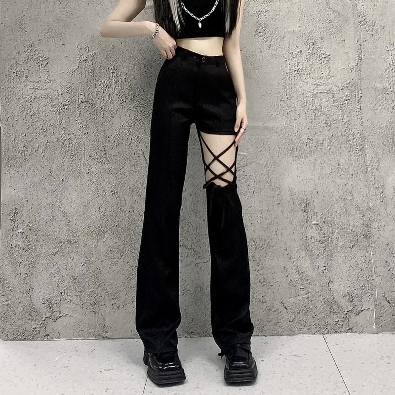 Black Hollow String Pants