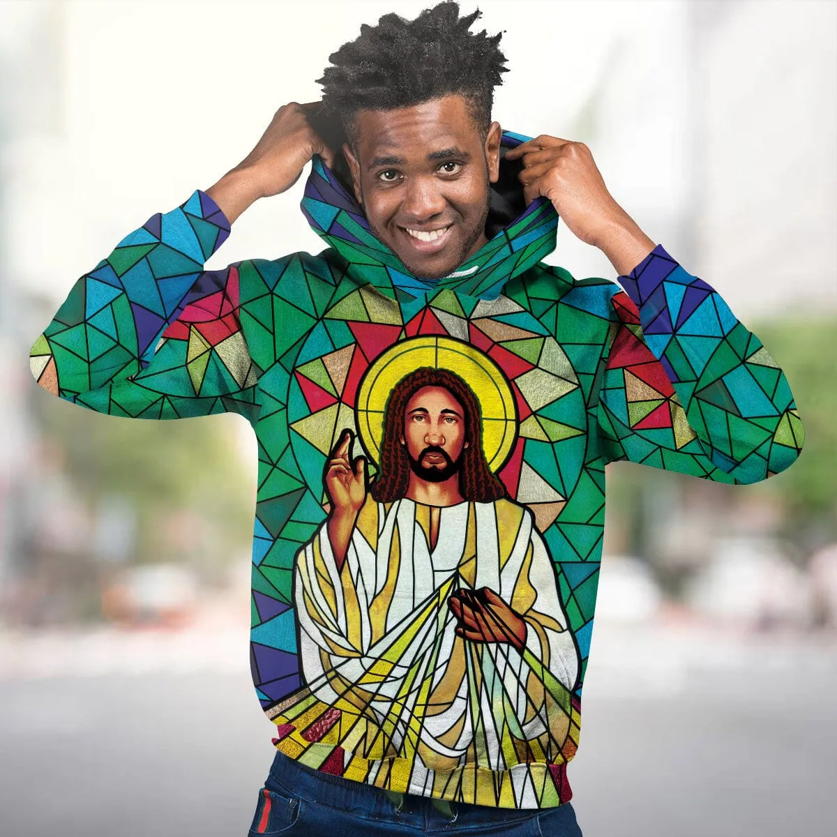 Black Jesus On The Stained Glass All-over Hoodie