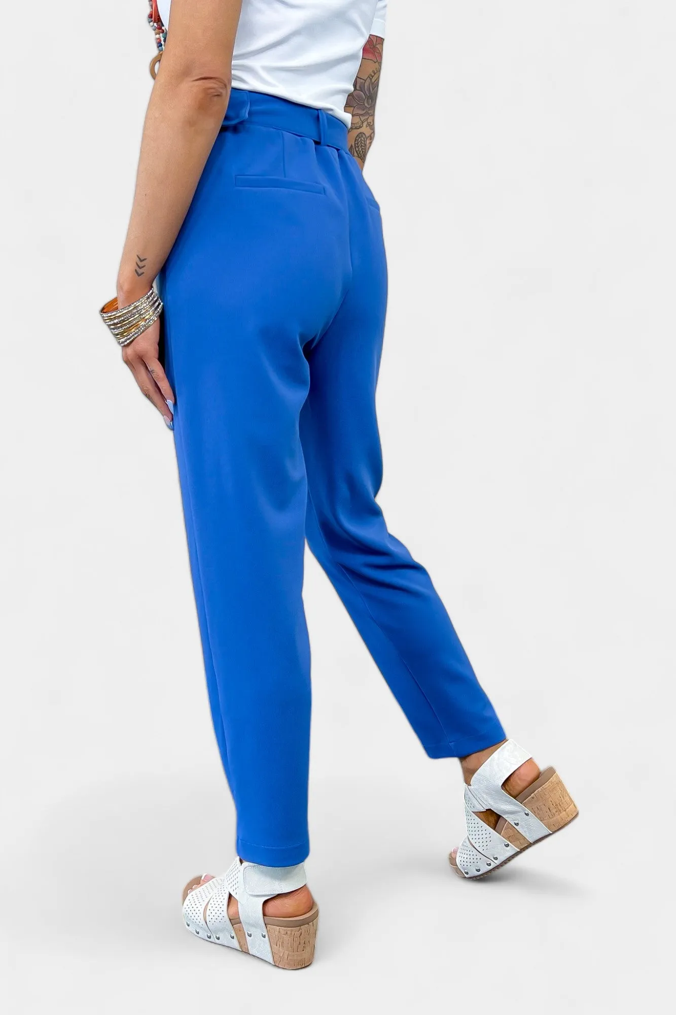 Blue Belted Stretch Pants