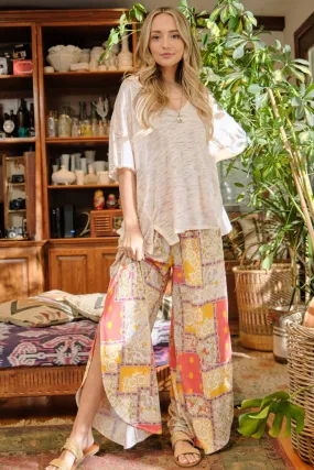 Boho Flowy Printed Smocking Waist Side Slit Wide Leg Pants And The Why