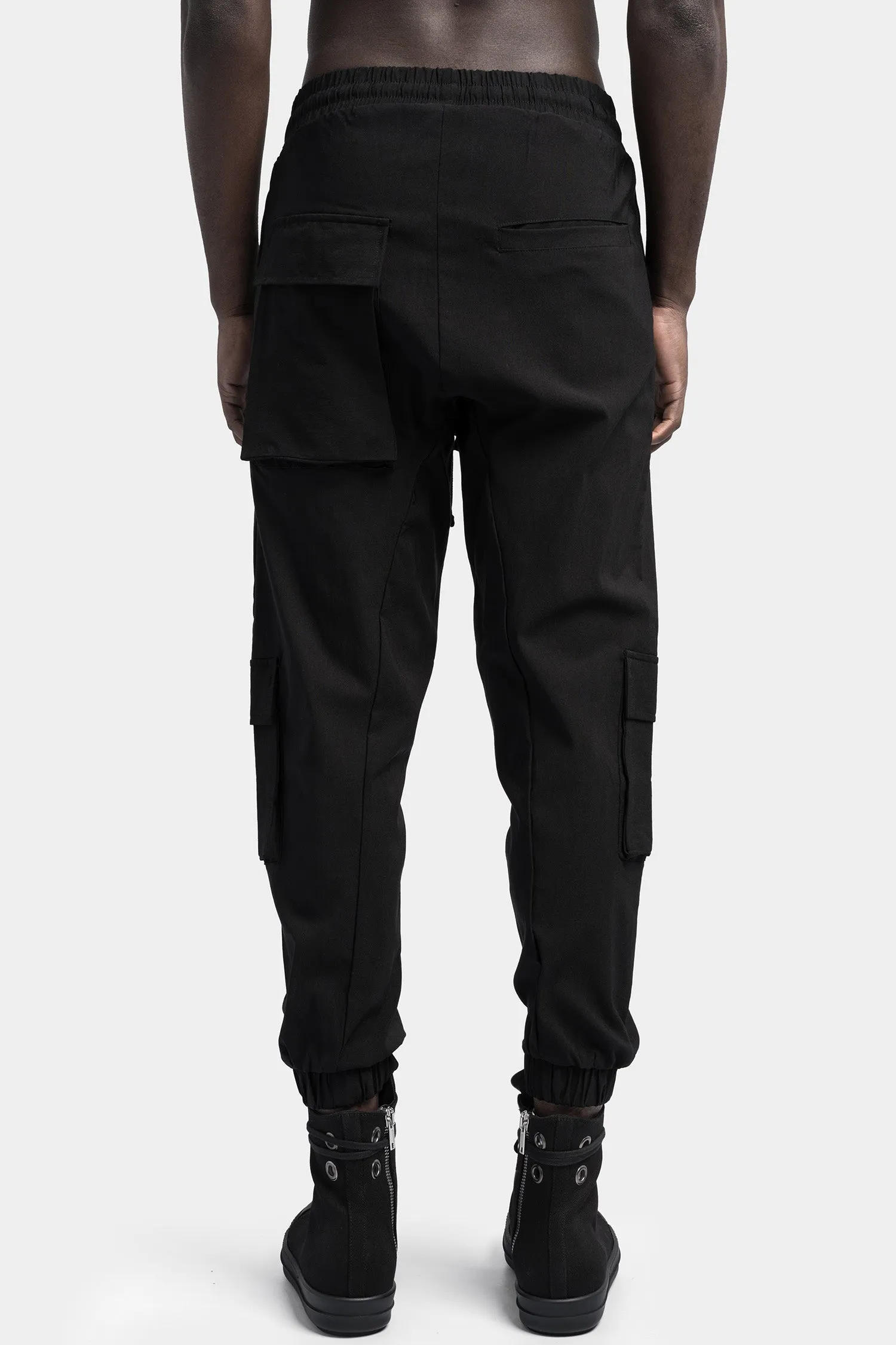 Cargo pocket drawstring pants, Black