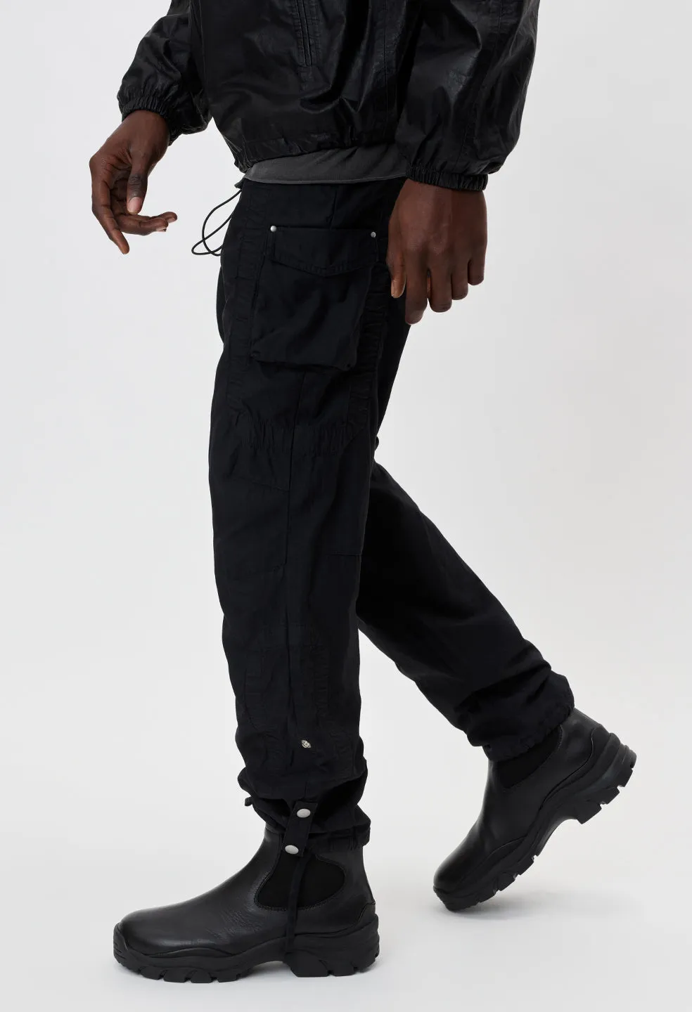 Cotton Poplin Frame Cargo Pants / Black