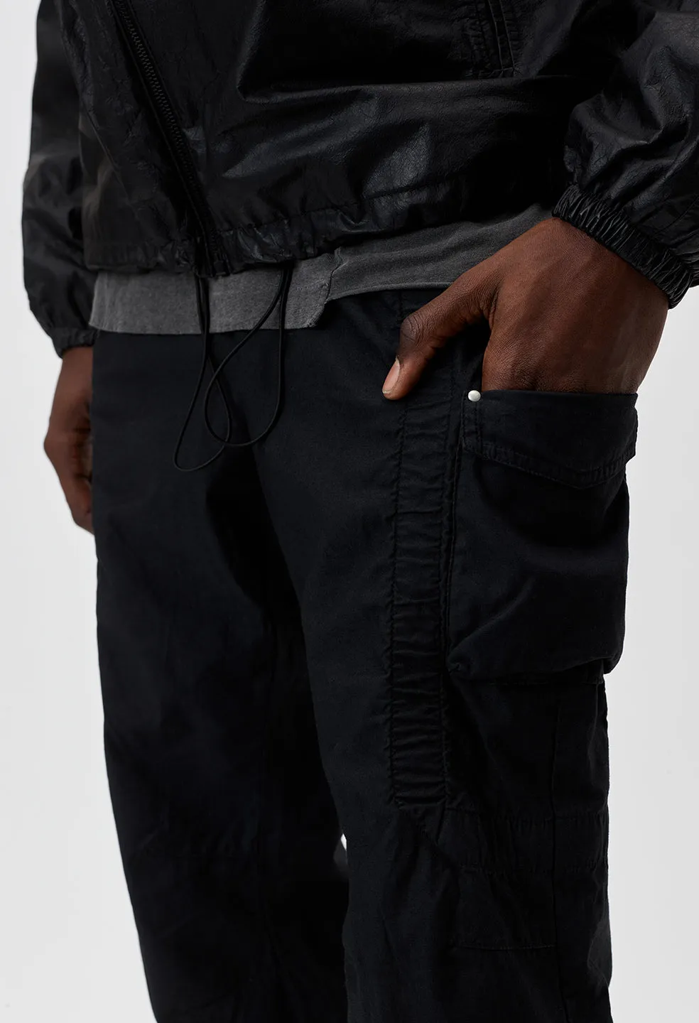 Cotton Poplin Frame Cargo Pants / Black