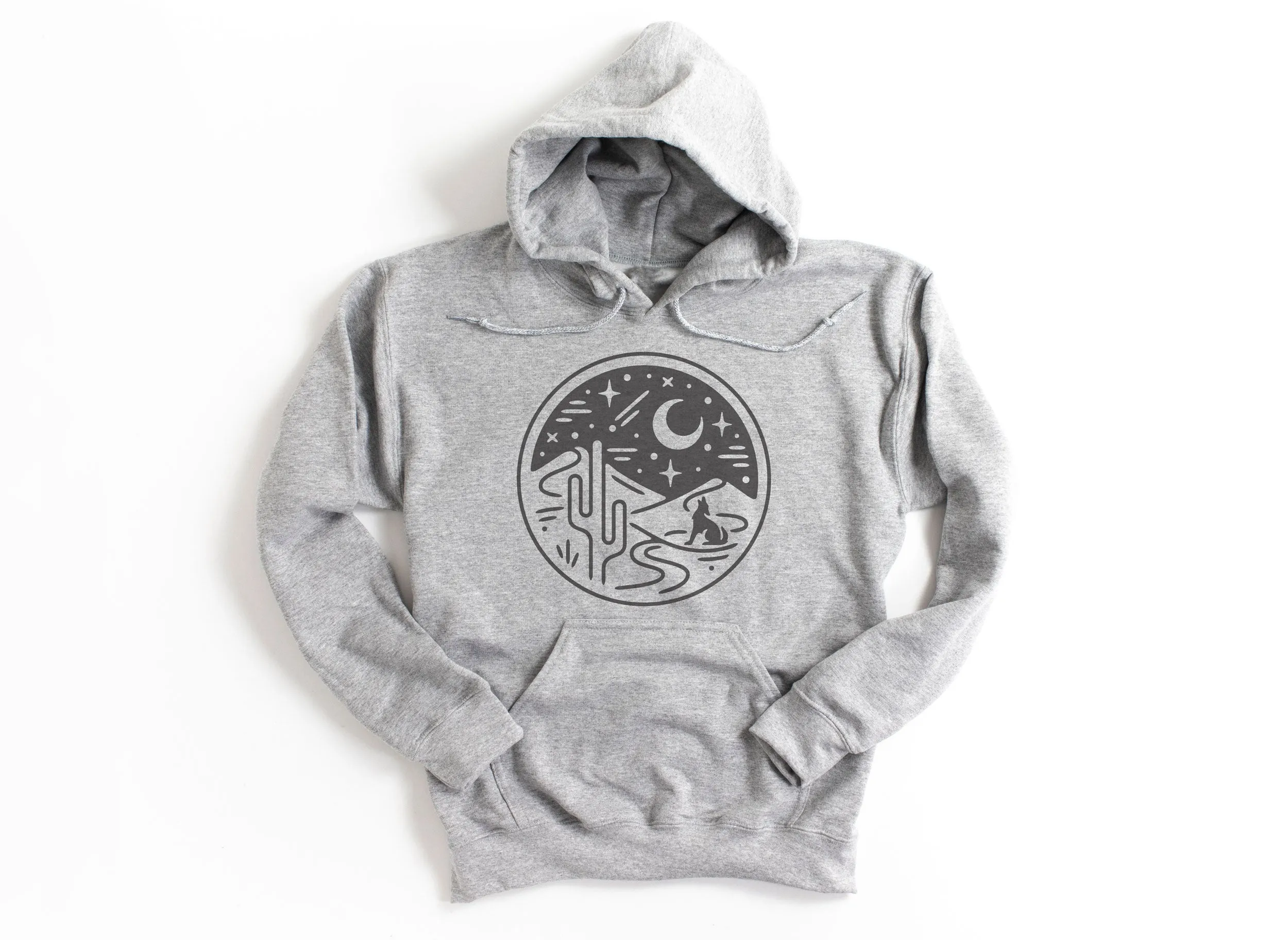 Desert Coyote Cactus Adult Hoodies - light or dark artwork