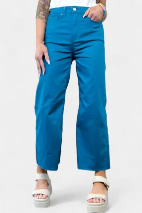 Dusty Teal Flare Cropped Denim Pants