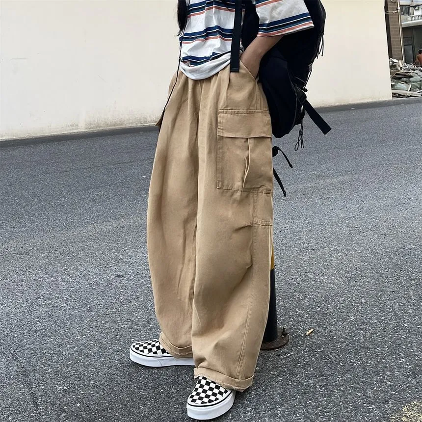 Elastic-Waist Wide-Leg Cargo Pants dd17