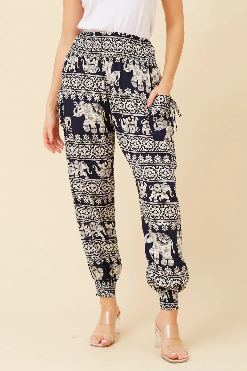 ELEPHANT PRINT BOHO HAREM PANTS