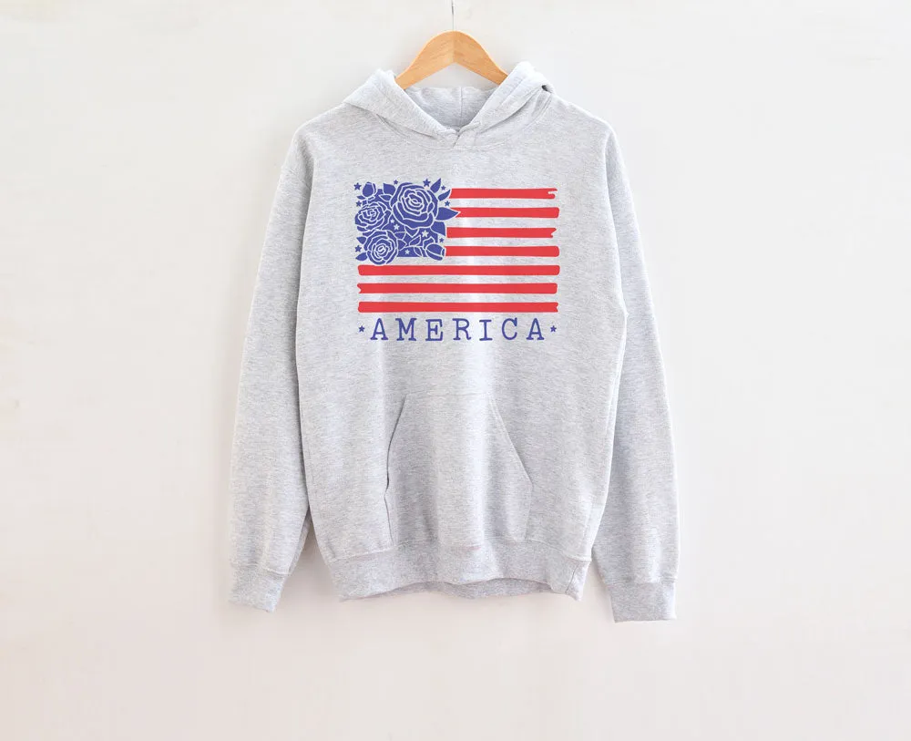 Floral American Flag Adult Hoodies