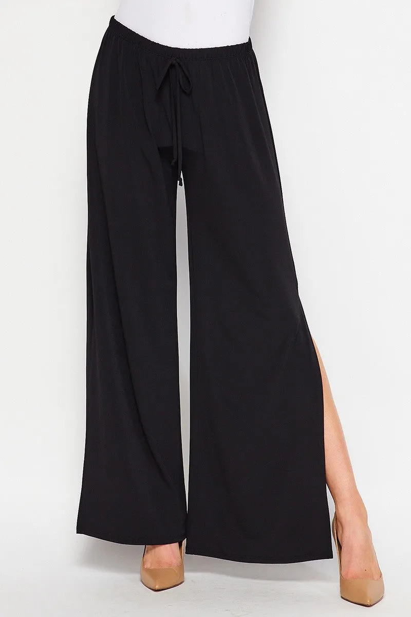 Honeyme Black Side Slit Wide Pants