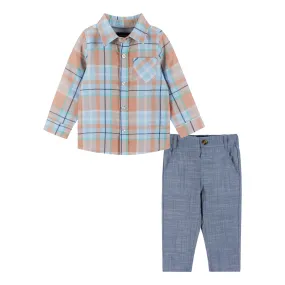 Infant Plaid Buttondown & Pants Set | Orange & Blue