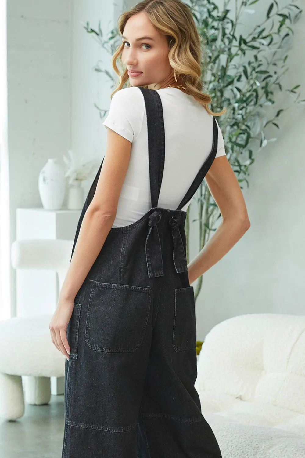 Jenessa Button Down Overalls in Black & Denim