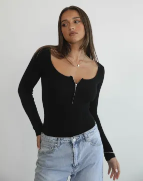 Jhene Long Sleeve Bodysuit (Black)