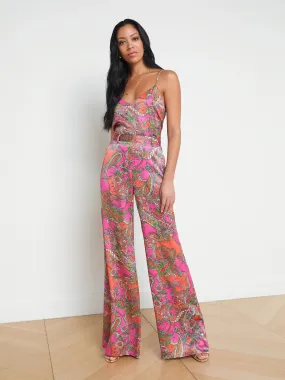 L’agence - Gavin Silk Wide Leg Pant - Rhodamine Multi Bright Pop Paisley