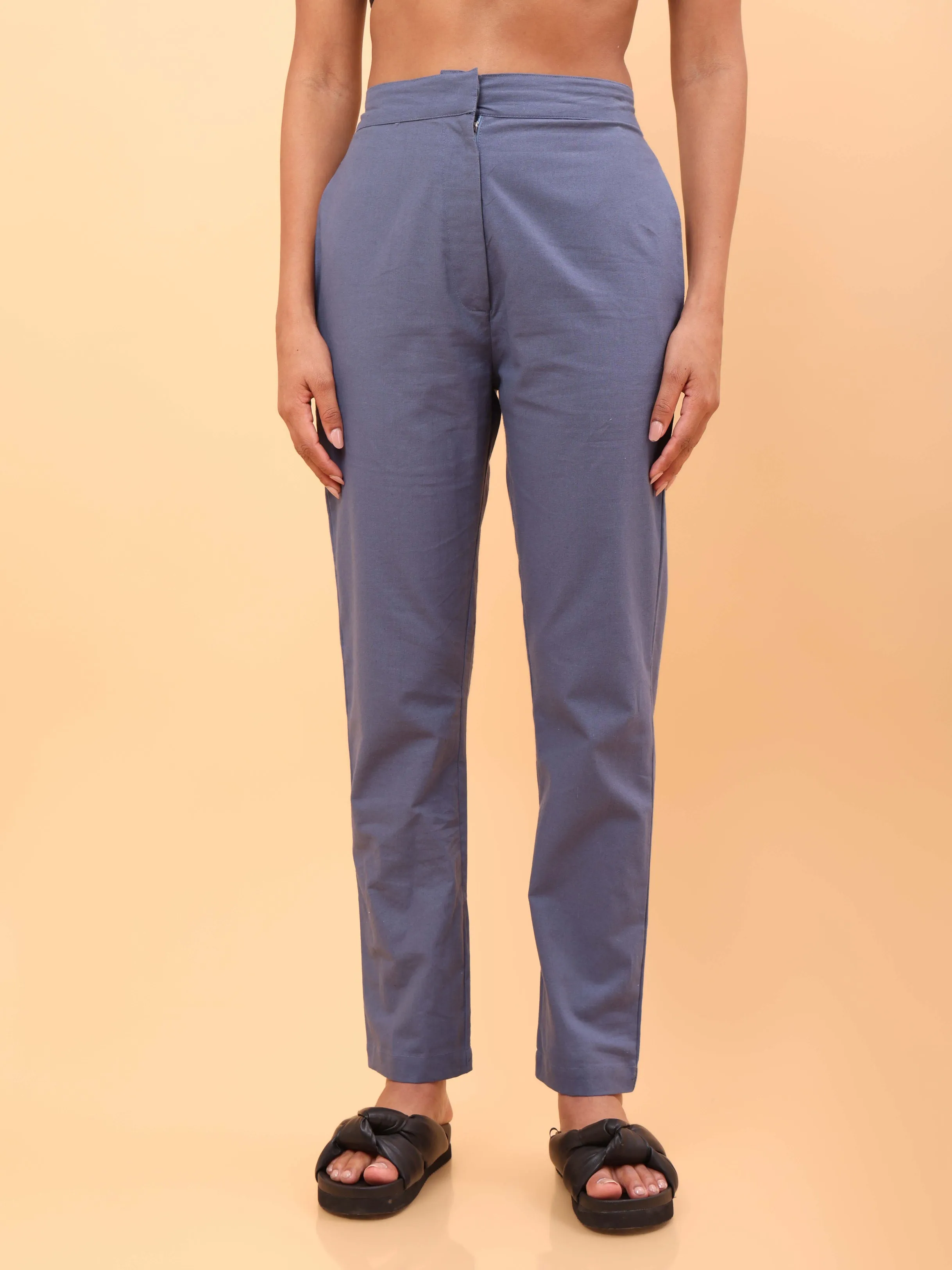 Light Blue Straight Cotton Pants