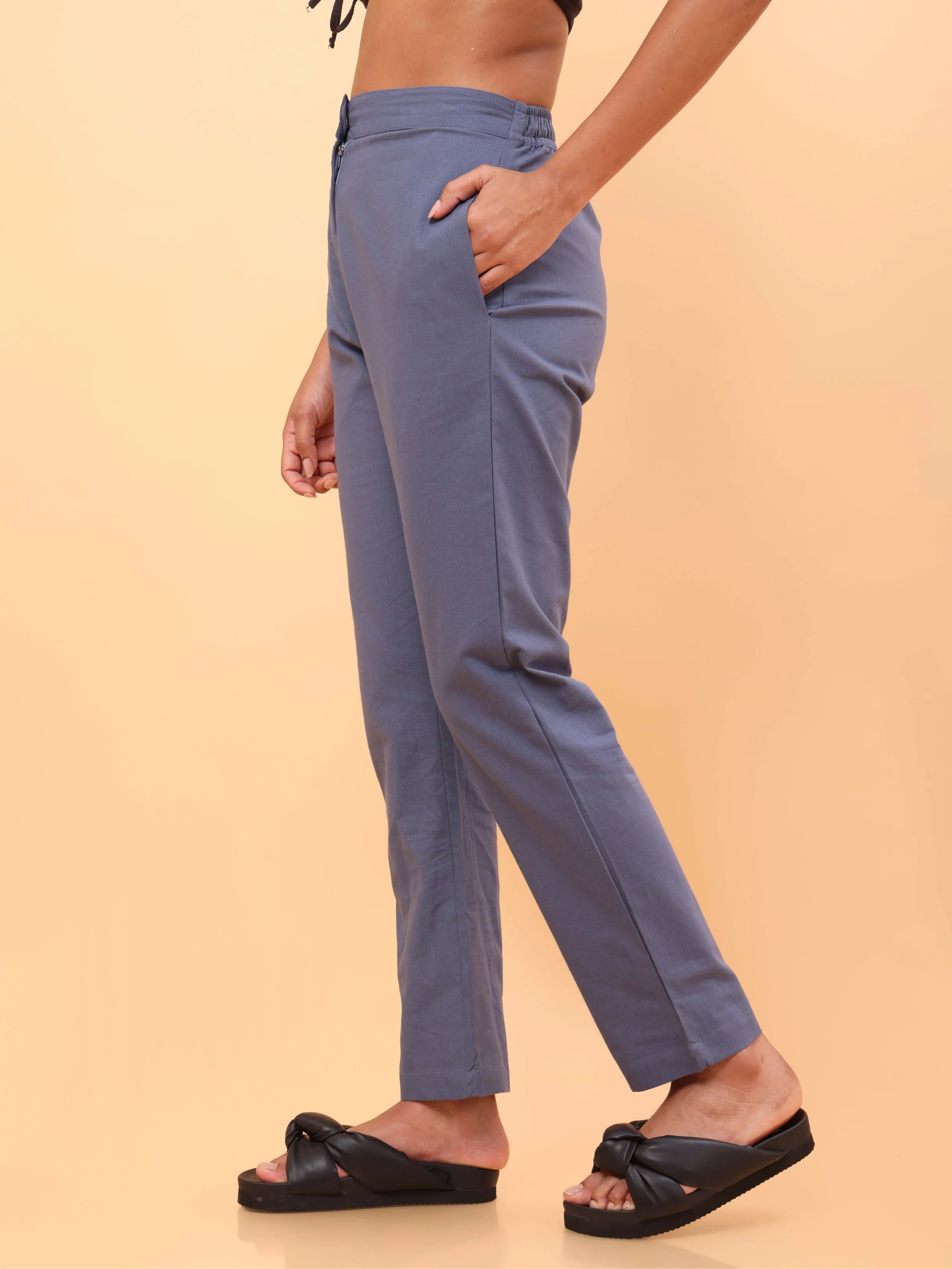 Light Blue Straight Cotton Pants