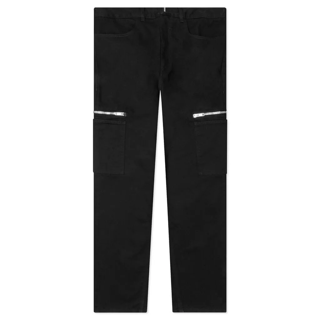 Loose Fit Pant w/ Cargo Pocket and Zip - Black