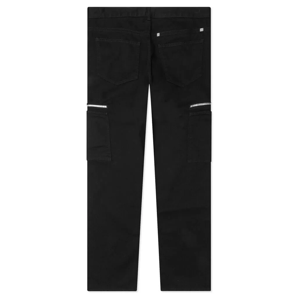 Loose Fit Pant w/ Cargo Pocket and Zip - Black