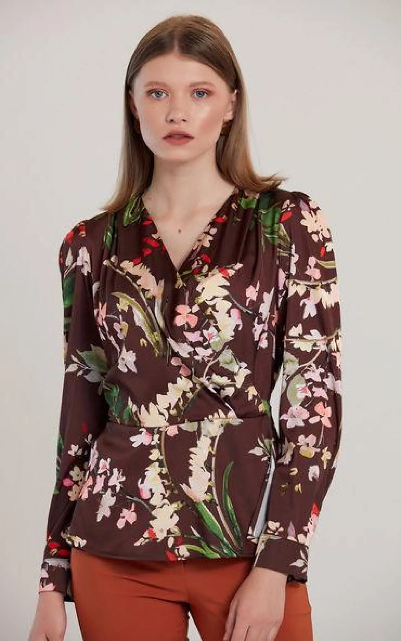 Love And Joy London Peplum Brown Floral Print Top