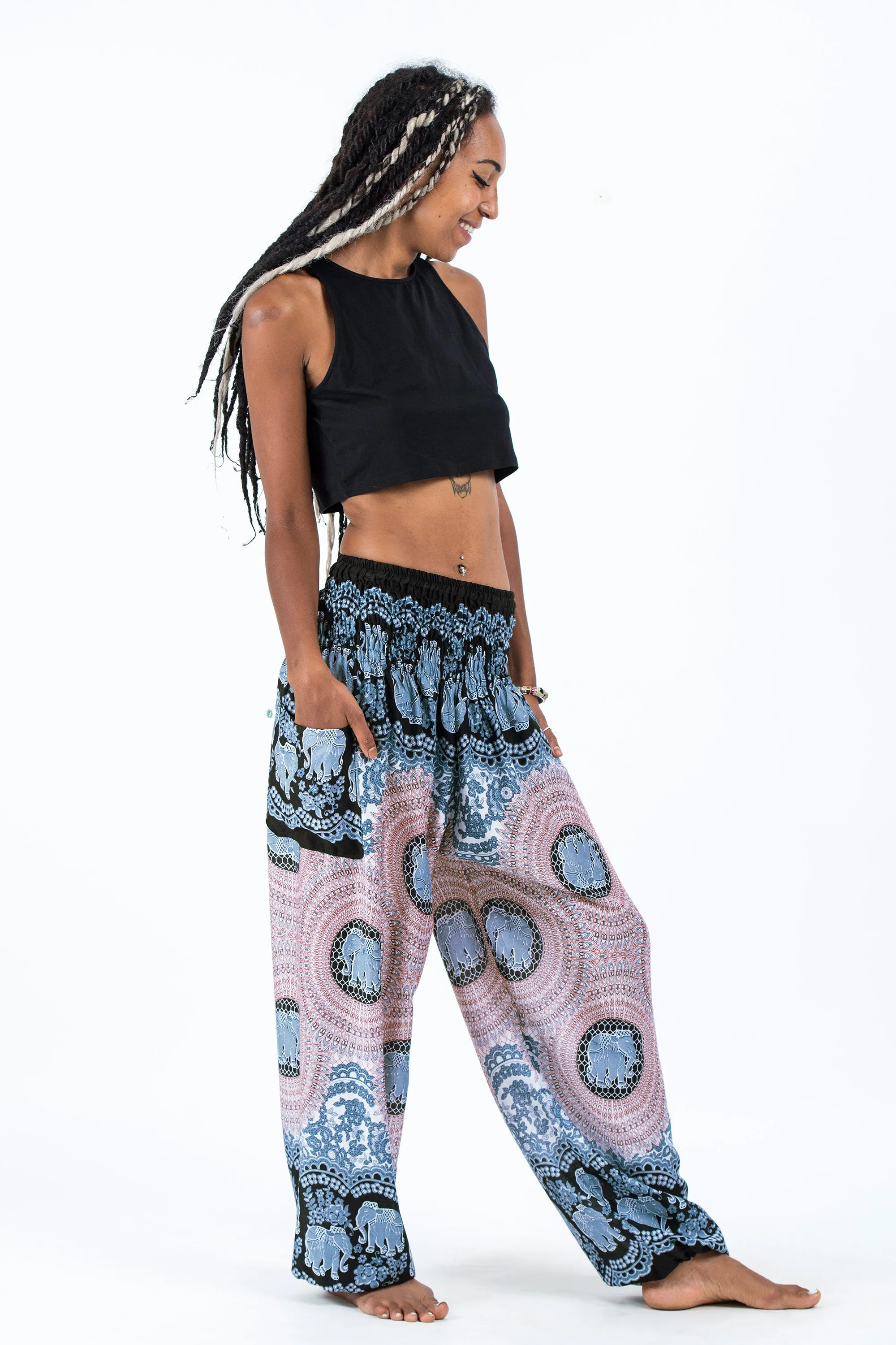 Mandala Elephant Women's Elephant Pants in Silver Gray