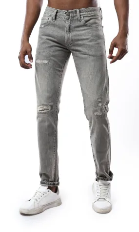 O179621 Light Grey Casual Jeans With Front Ripped