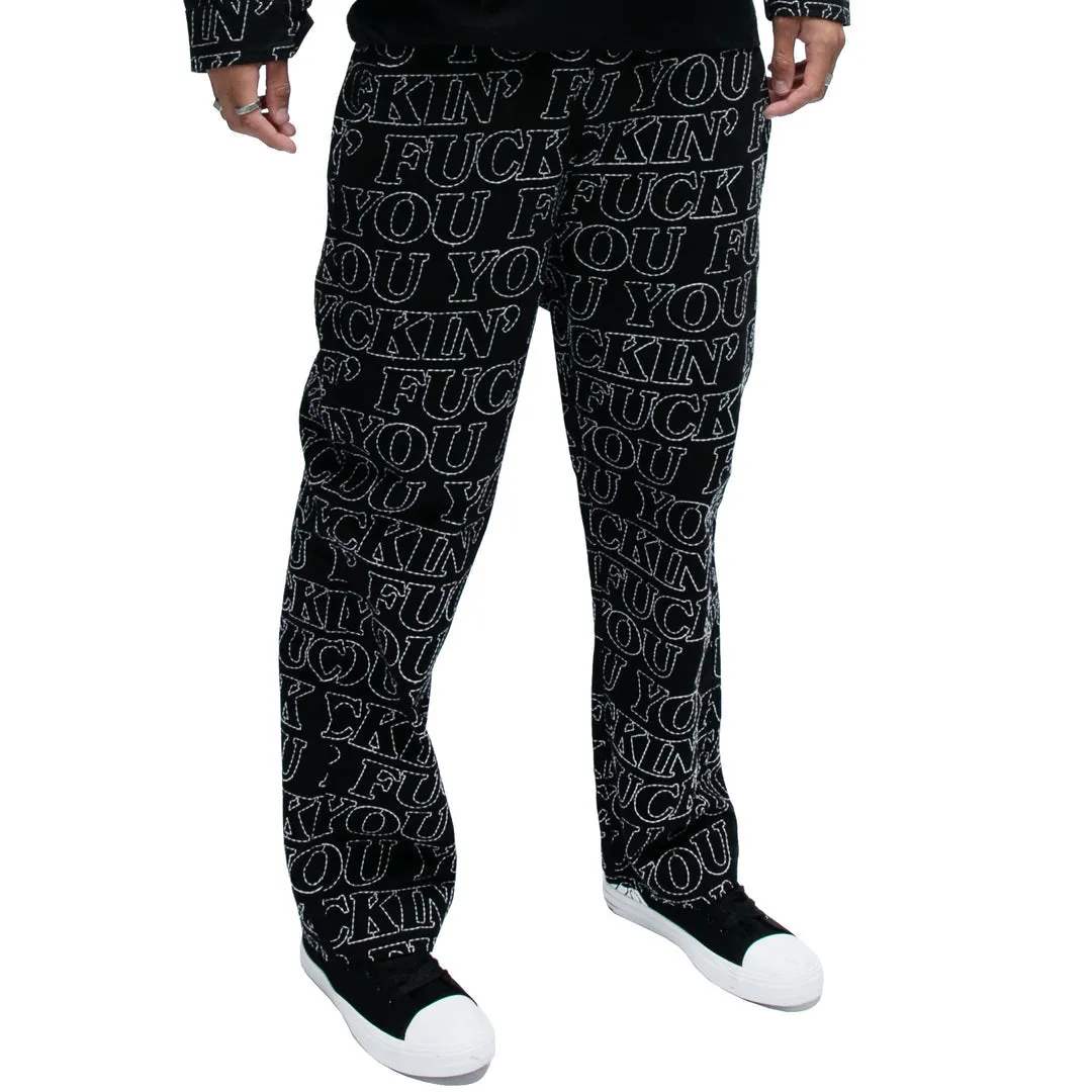 RIPNDIP FUCKIN FUCK QUILTED WIDE LEG PANTS-BLACK