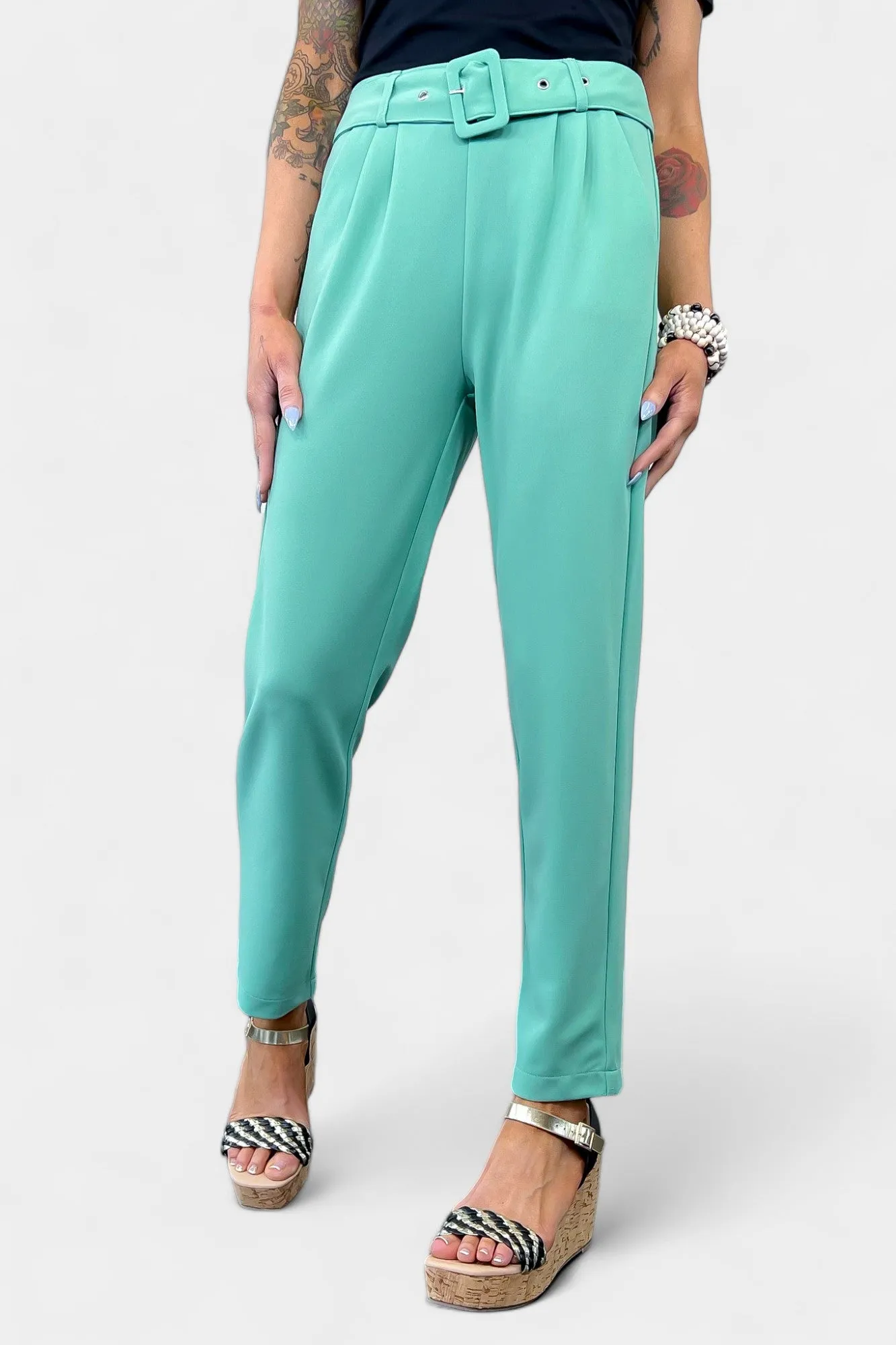 Sage Belted Stretch Pants