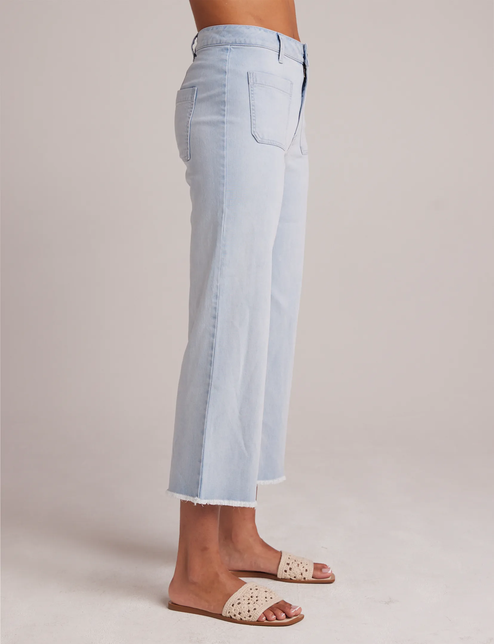 Sarah Wide Leg Frayed Hem Crop, Ocean Mist