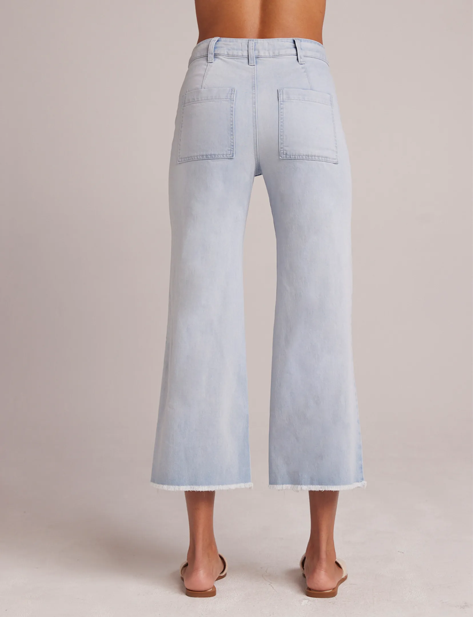 Sarah Wide Leg Frayed Hem Crop, Ocean Mist