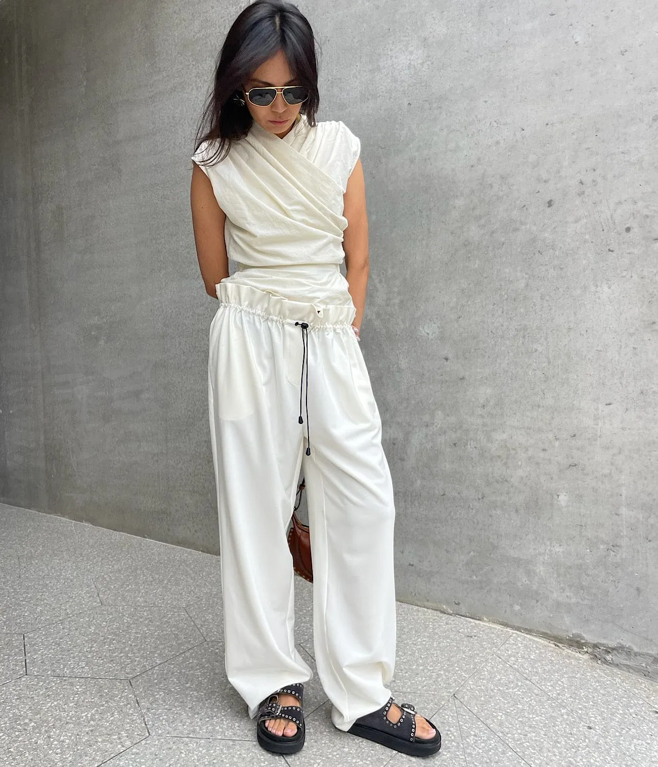 Optimized Title: Elegant Ivory Sherman Trousers for Women - Stylish Casual Pants