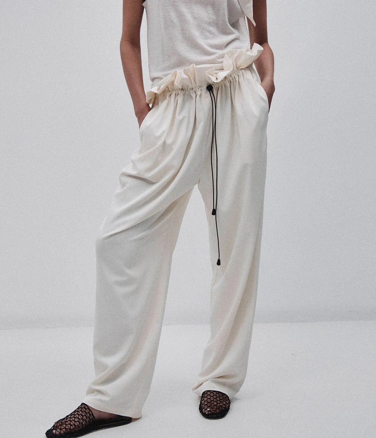 Optimized Title: Elegant Ivory Sherman Trousers for Women - Stylish Casual Pants