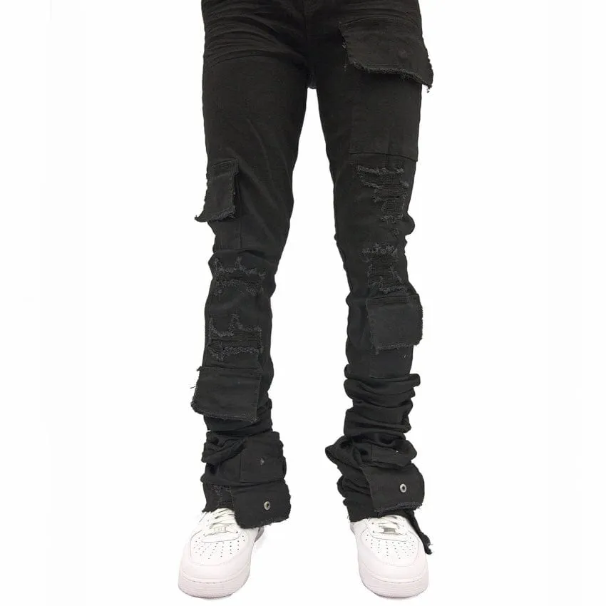 Si Tu Veux Brutini Super Stacked Cargo Jeans (Jet Black) TV0051-STK