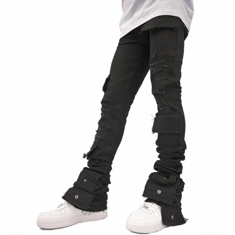 Si Tu Veux Brutini Super Stacked Cargo Jeans (Jet Black) TV0051-STK