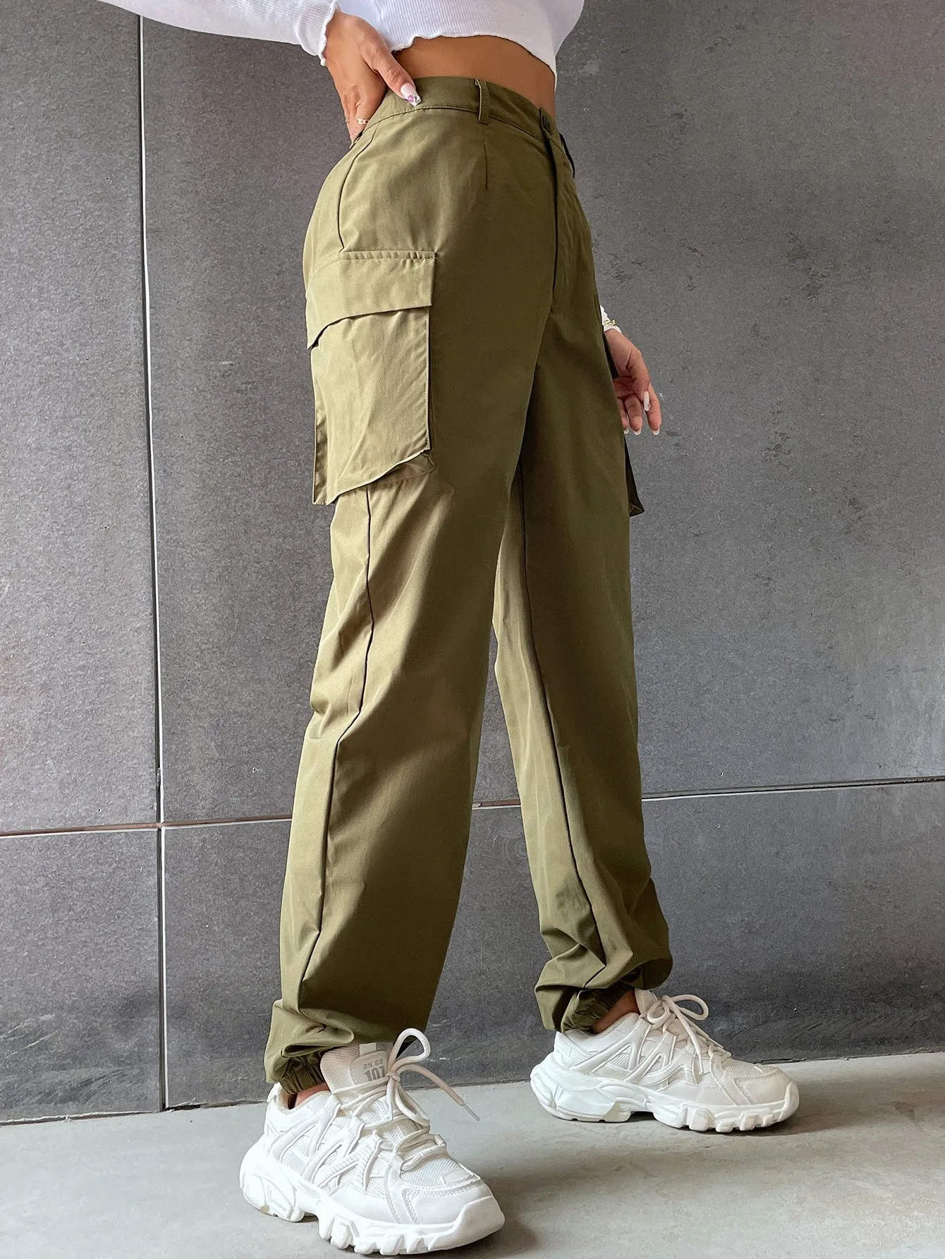 Solid Flap Pocket Pants