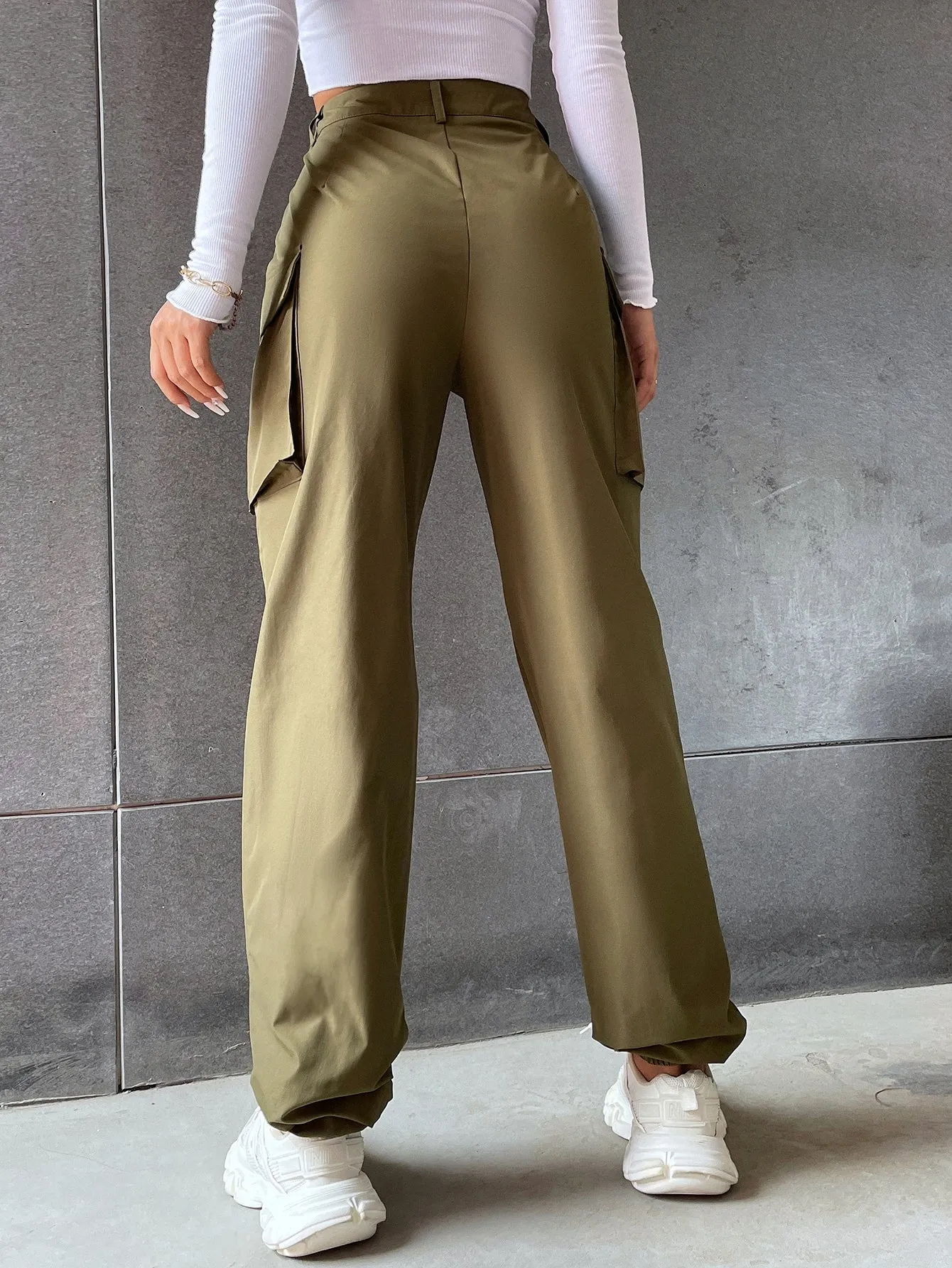 Solid Flap Pocket Pants