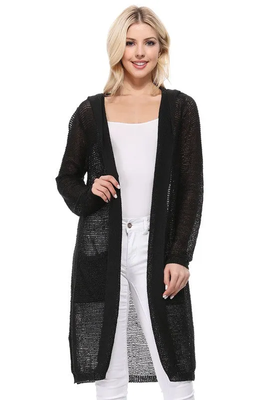 Summer Cool Open Front Hoodie Long Cardigan