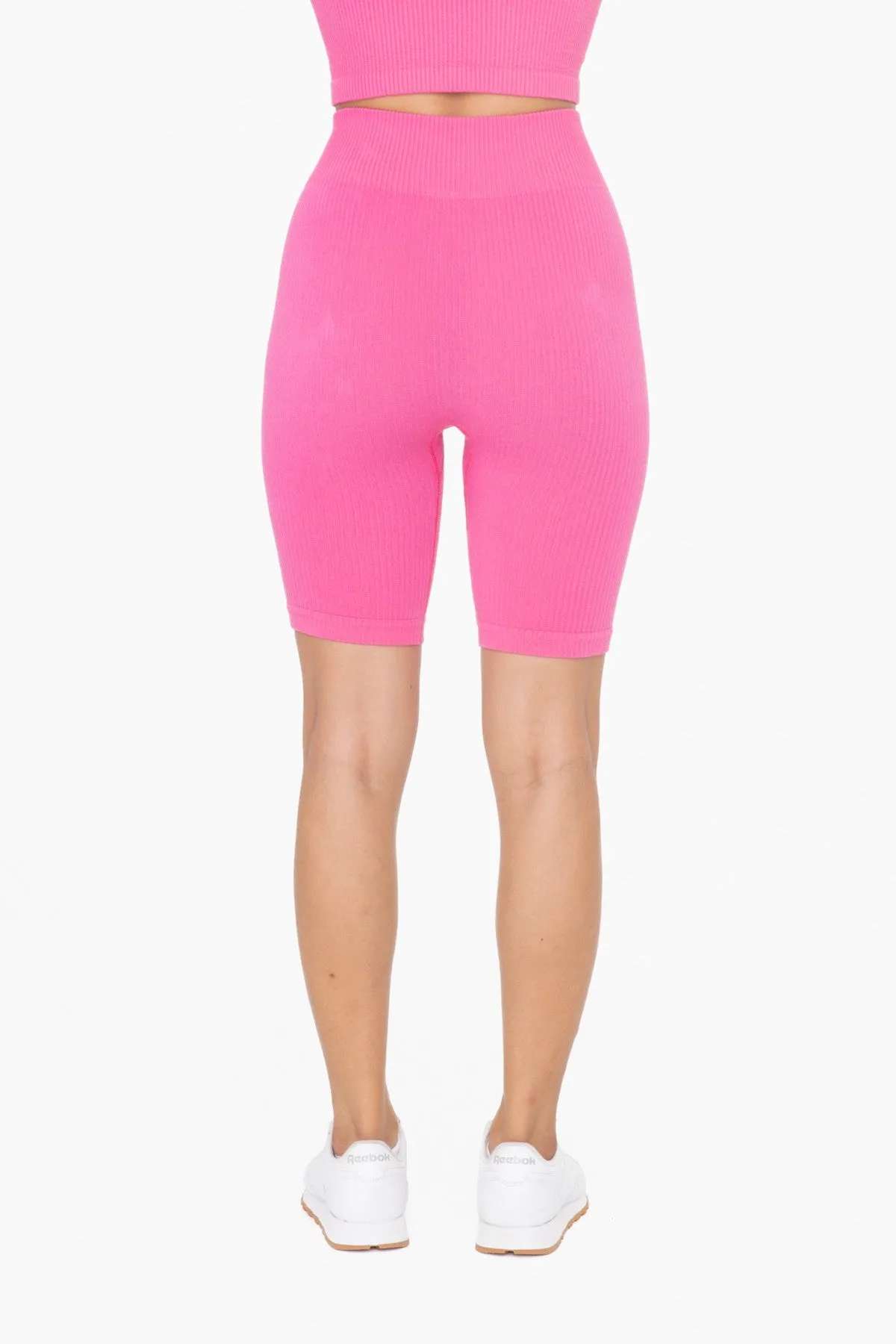 The Best Pink Above the Knee Ribbed Biker Shorts