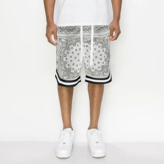 White Bandanna Basketball Shorts - JS17