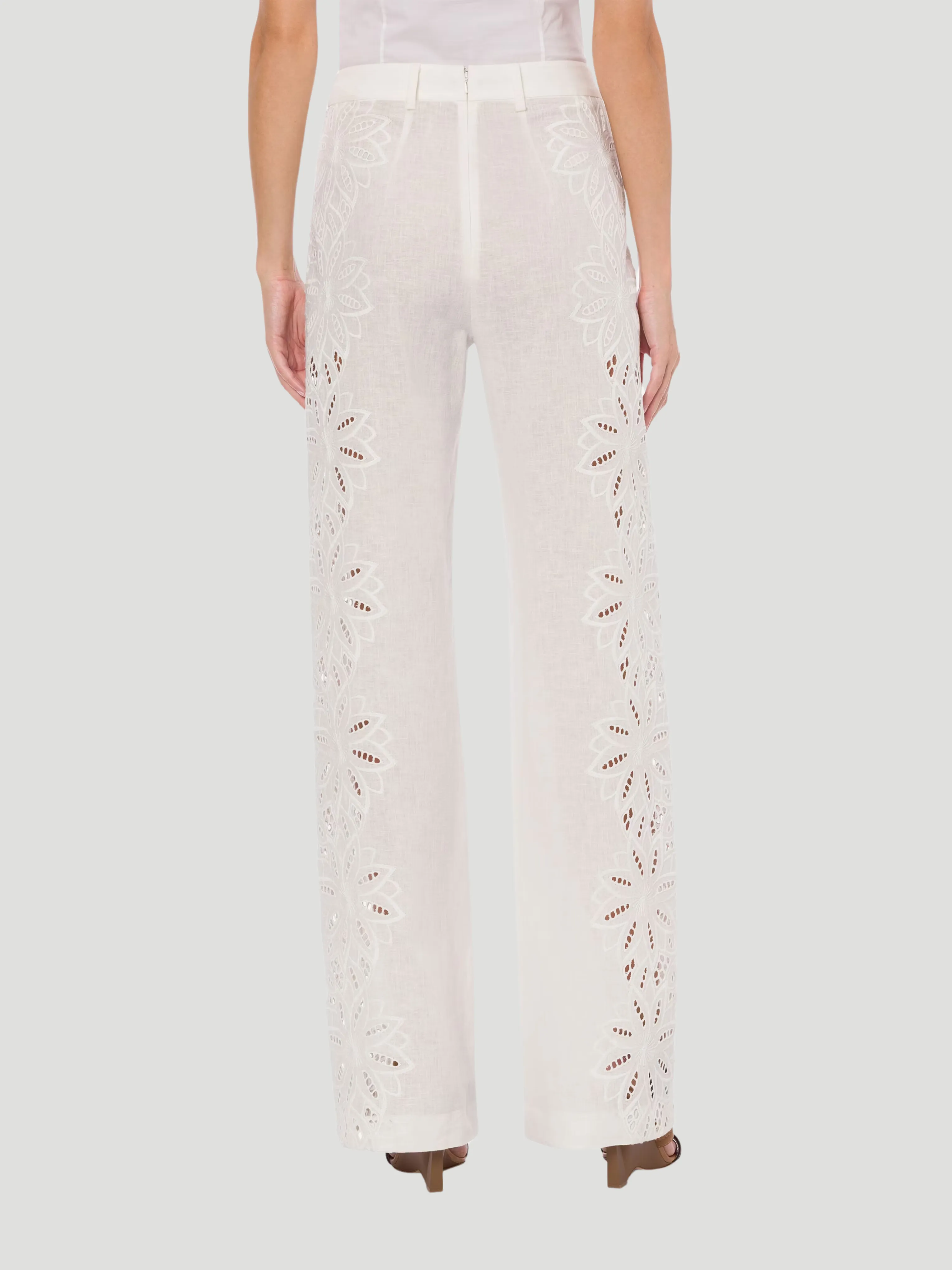 White Embroidered Straight Leg Pant