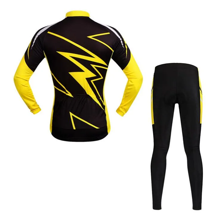 WOSAWE Black Yellow Long Sleeve Cycling Jersey Set