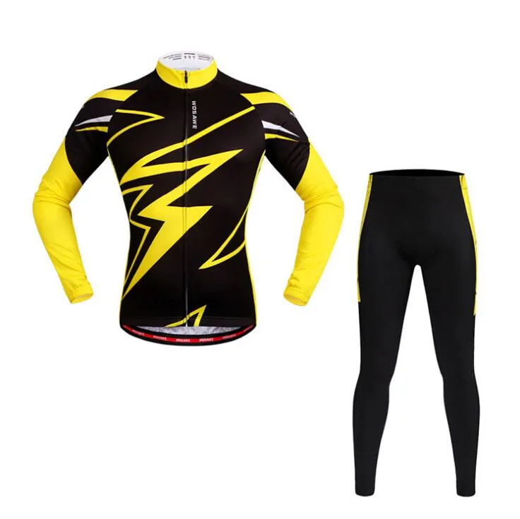 WOSAWE Black Yellow Long Sleeve Cycling Jersey Set