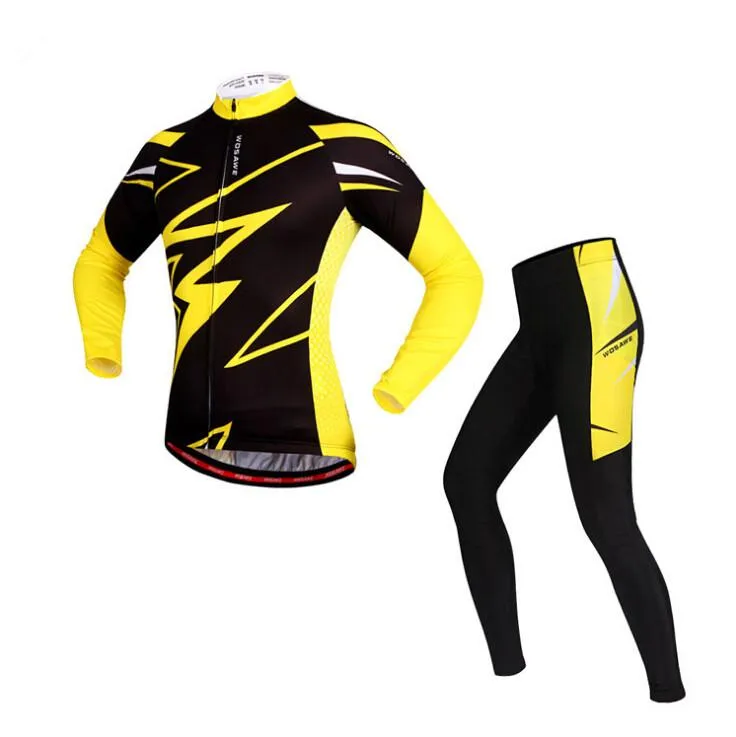 WOSAWE Black Yellow Long Sleeve Cycling Jersey Set